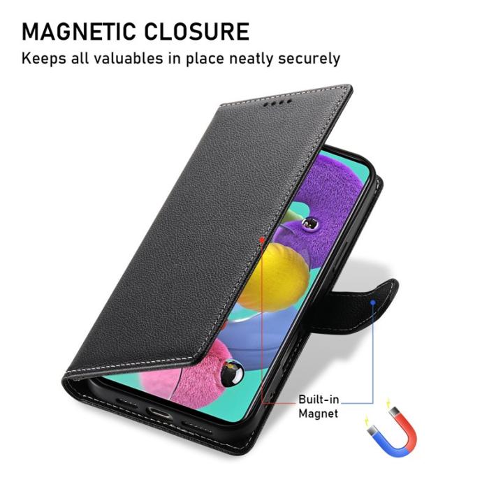 OEM - Samsung Galaxy A35 5G Fodral Litchi Textur Äkta Läder - Svart