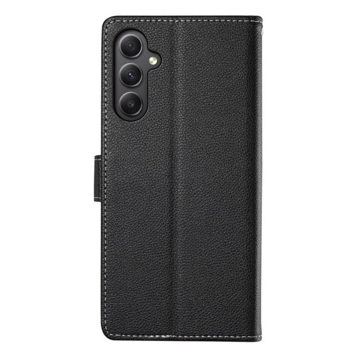 OEM - Samsung Galaxy A35 5G Fodral Litchi Textur Äkta Läder - Svart