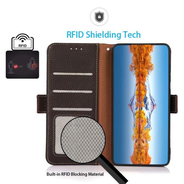 KHAZNEH - KHAZNEH Samsung Galaxy A35 5G Skal Äkta Läder RFID Skydd - Brun