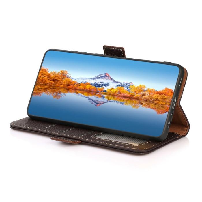 KHAZNEH - KHAZNEH Samsung Galaxy A35 5G Skal Äkta Läder RFID Skydd - Brun