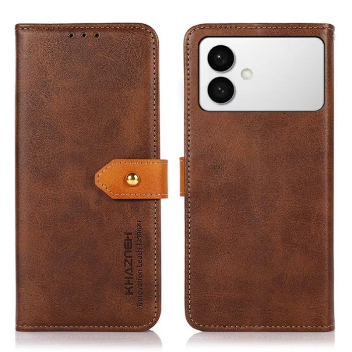 KHAZNEH - KHAZNEH Samsung Galaxy S26 Edge Fodral Äkta Läder Flip - Brun
