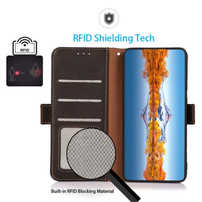 KHAZNEH - KHAZNEH Samsung Galaxy S26 Edge Skal Äkta Läder RFID Skydd - Brun