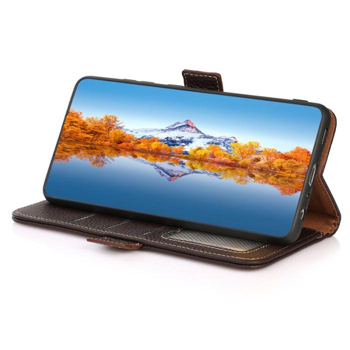 KHAZNEH - KHAZNEH Samsung Galaxy S26 Edge Skal Äkta Läder RFID Skydd - Brun