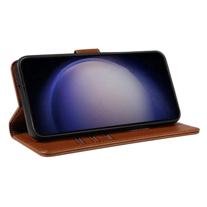 OEM - LITCHI Samsung Galaxy A35 5G Fodral Äkta Läder RFID Skydd - Brun