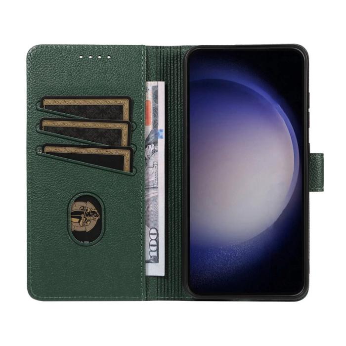 OEM - LITCHI Samsung Galaxy A35 5G Fodral Äkta Läder RFID Skydd - Grön