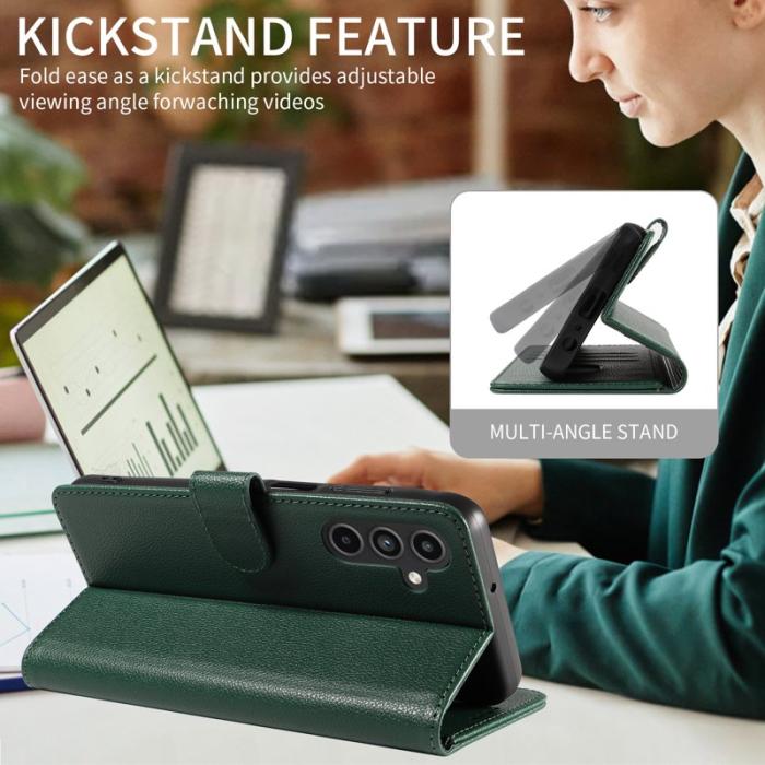 OEM - LITCHI Samsung Galaxy A35 5G Fodral Äkta Läder RFID Skydd - Grön