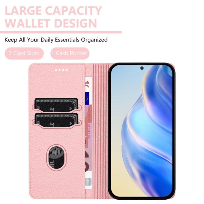 OEM - LITCHI Samsung Galaxy A35 5G Fodral Äkta Läder RFID Skydd - Rosa