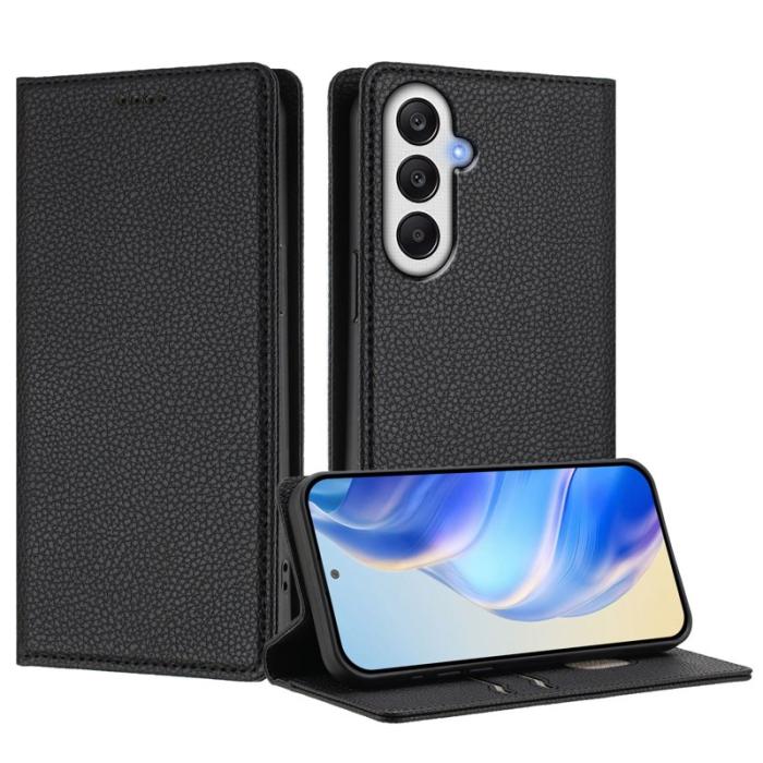 OEM - LITCHI Samsung Galaxy A35 5G Fodral Äkta Läder RFID Skydd - Svart