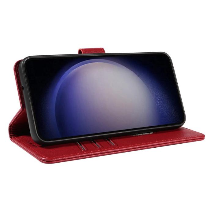 OEM - LITCHI Samsung Galaxy A35 5G Fodral Äkta Läder RFID Skydd - Vinröd