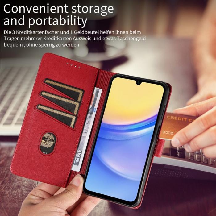 OEM - LITCHI Samsung Galaxy A35 5G Fodral Äkta Läder RFID Skydd - Vinröd