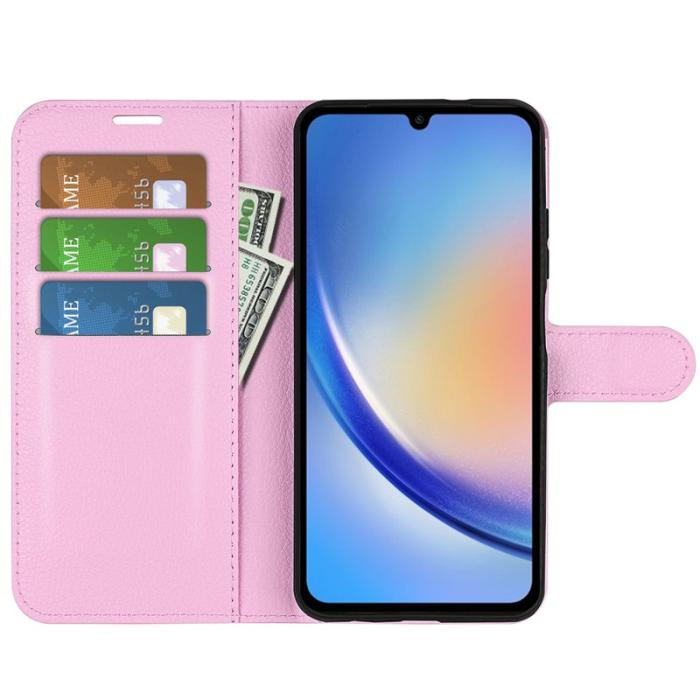OEM - LITCHI Samsung Galaxy A35 5G Fodral PU Läder - Rosa