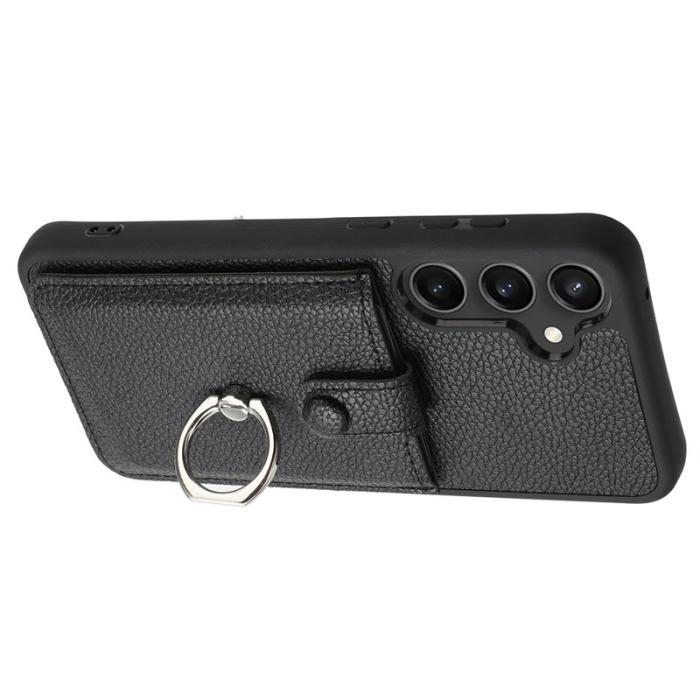 OEM - LITCHI Samsung Galaxy A35 5G Skal Äkta Läder Med Ring - Svart