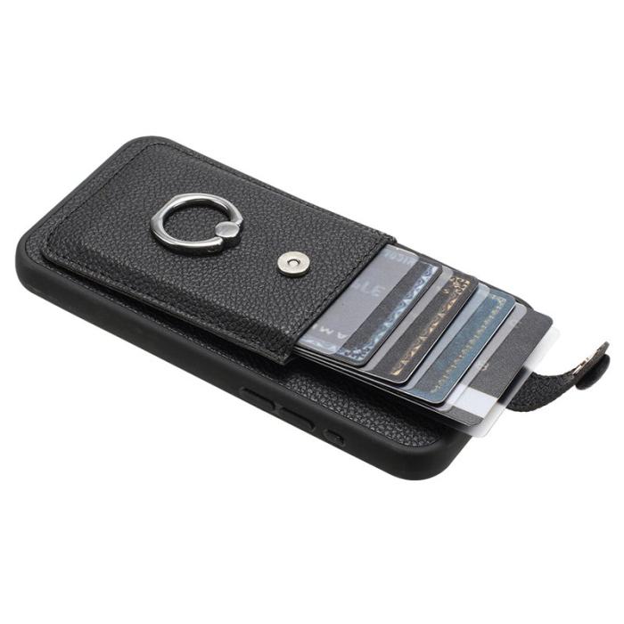 OEM - LITCHI Samsung Galaxy A35 5G Skal Äkta Läder Med Ring - Svart