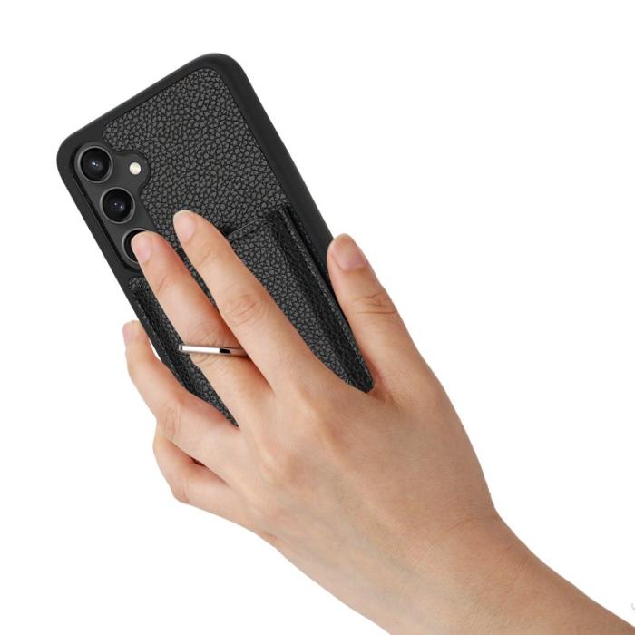 OEM - LITCHI Samsung Galaxy A35 5G Skal Äkta Läder Med Ring - Svart