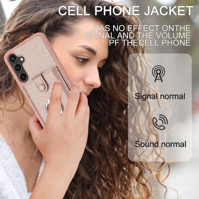 OEM - LITCHI Samsung Galaxy A35 5G Skal Äkta Läder Med Ring - Svart