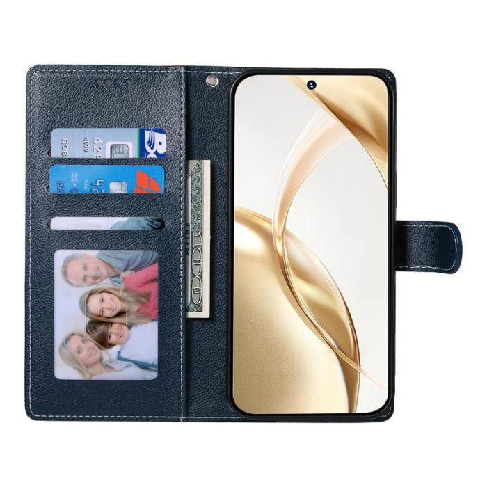 OEM - LITCHI Samsung Galaxy S26 Plus Fodral Äkta Läder Magnetisk - Mörkblå