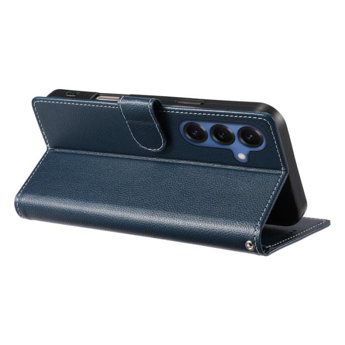 OEM - LITCHI Samsung Galaxy S26 Plus Fodral Äkta Läder Magnetisk - Mörkblå