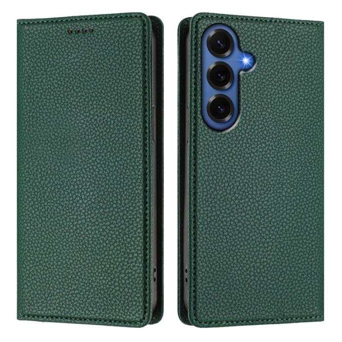 OEM - Litchi Samsung Galaxy S26 Plus Fodral Äkta Läder RFID Skydd - Mörkgrön