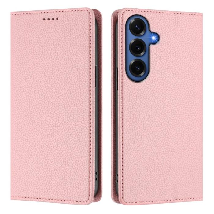 OEM - Litchi Samsung Galaxy S26 Plus Fodral RFID Skydd Äkta Läder - Rosa