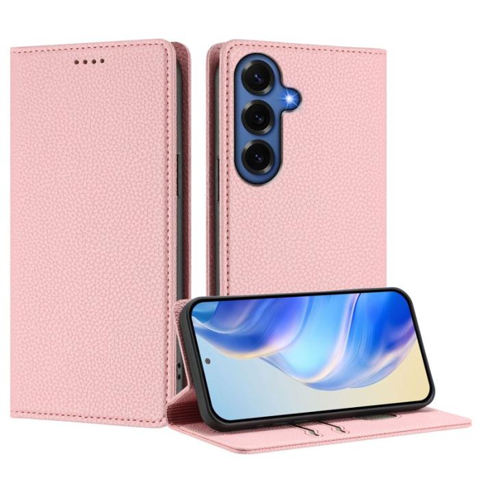 OEM - Litchi Samsung Galaxy S26 Plus Fodral RFID Skydd Äkta Läder - Rosa