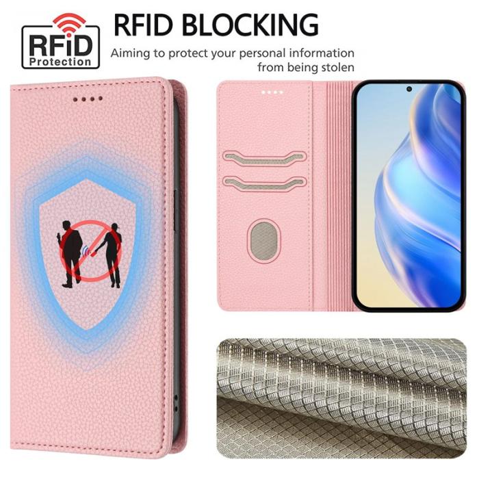 OEM - Litchi Samsung Galaxy S26 Plus Fodral RFID Skydd Äkta Läder - Rosa