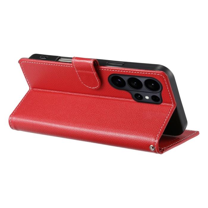 OEM - LITCHI Samsung Galaxy S26 Ultra Fodral Äkta Läder Magnetisk - Röd