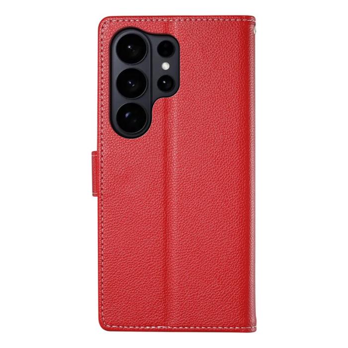 OEM - LITCHI Samsung Galaxy S26 Ultra Fodral Äkta Läder Magnetisk - Röd