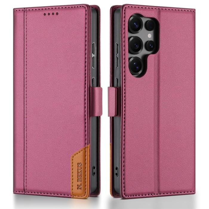 N.BEKUS - N.BEKUS P3 För Samsung Galaxy S26 Ultra Fodral PU Läder - Vinröd