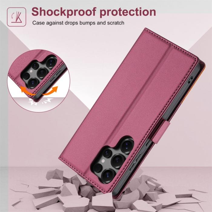 N.BEKUS - N.BEKUS P3 För Samsung Galaxy S26 Ultra Fodral PU Läder - Vinröd