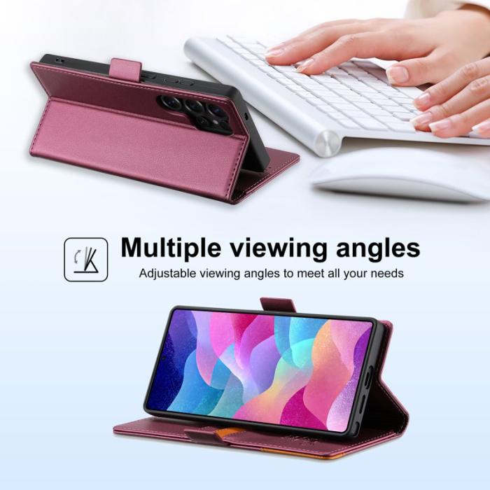 N.BEKUS - N.BEKUS P3 För Samsung Galaxy S26 Ultra Fodral PU Läder - Vinröd