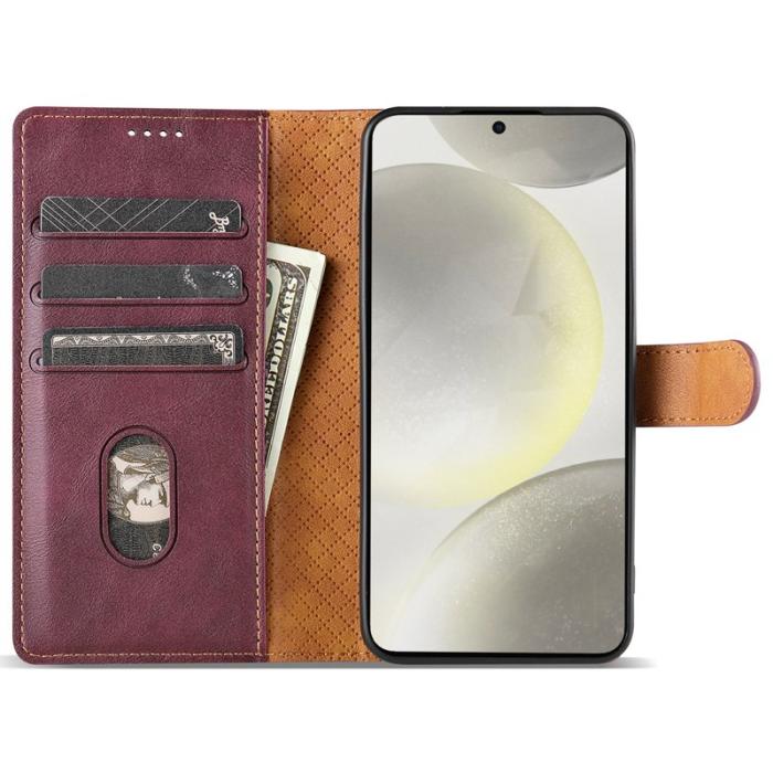 N.BEKUS - N.BEKUS Samsung Galaxy A35 5G Fodral Scratch-Proof Äkta Läder - Vinröd