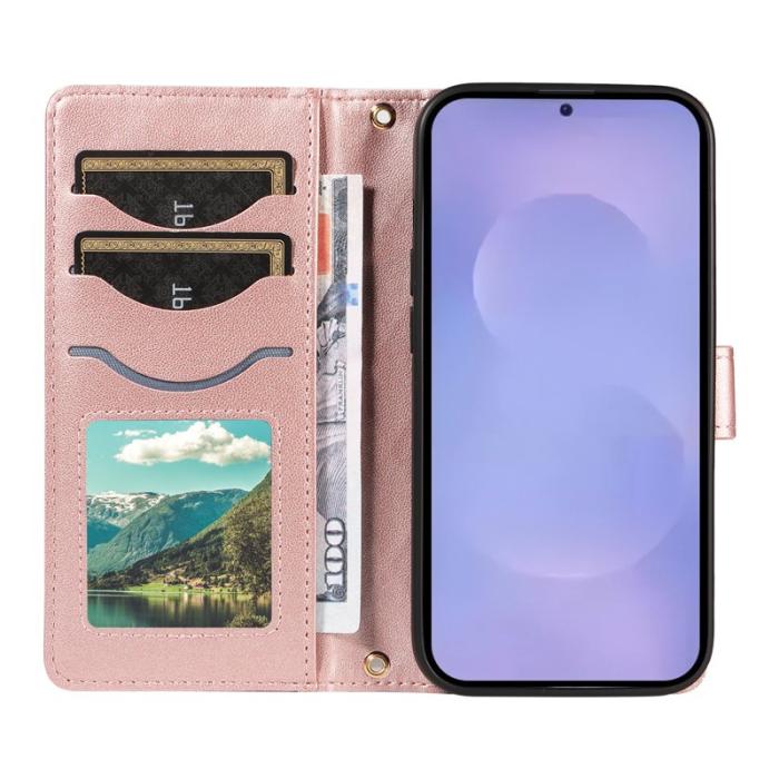 OEM - Rhombus Samsung Galaxy S26 Plus Fodral Äkta Läder - Roséguld