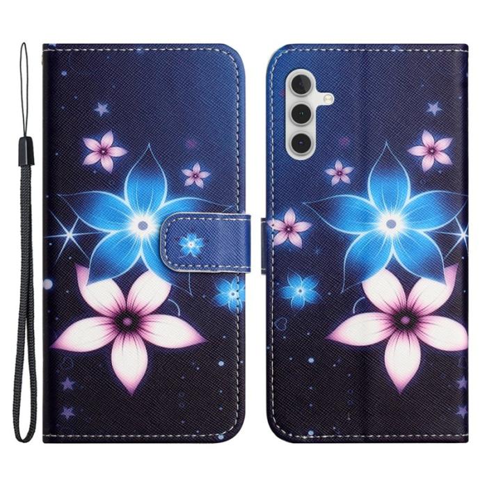 OEM - Samsung Galaxy A35 5G Fodral 3D Mönster Konstläder - Blå Blomma