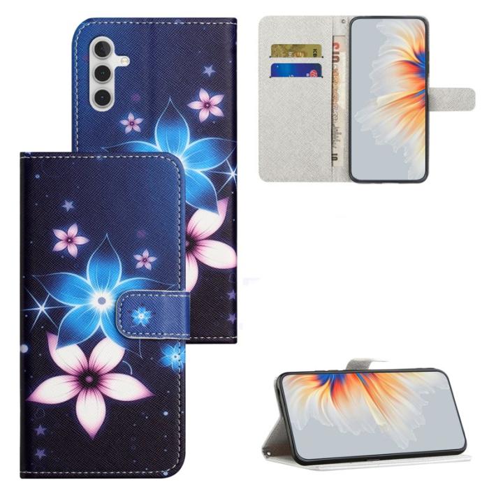 OEM - Samsung Galaxy A35 5G Fodral 3D Mönster Konstläder - Blå Blomma