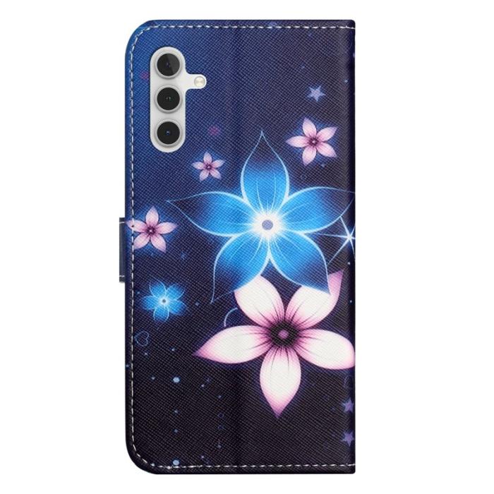 OEM - Samsung Galaxy A35 5G Fodral 3D Mönster Konstläder - Blå Blomma