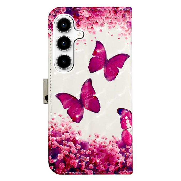 OEM - Samsung Galaxy A35 5G Fodral Äkta Läder 3D Mönster - Rosfjärilar