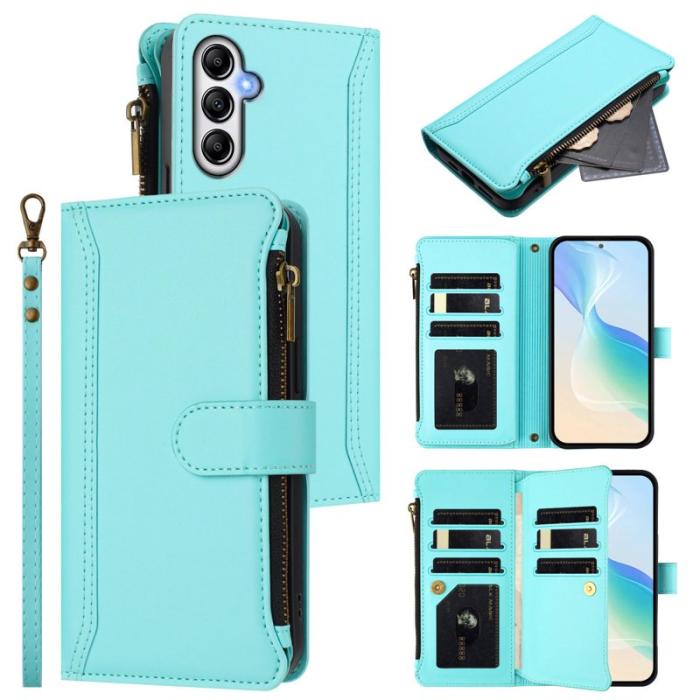 OEM - Samsung Galaxy A35 5G Fodral Äkta Läder 9 Kortfack - Mintgrön