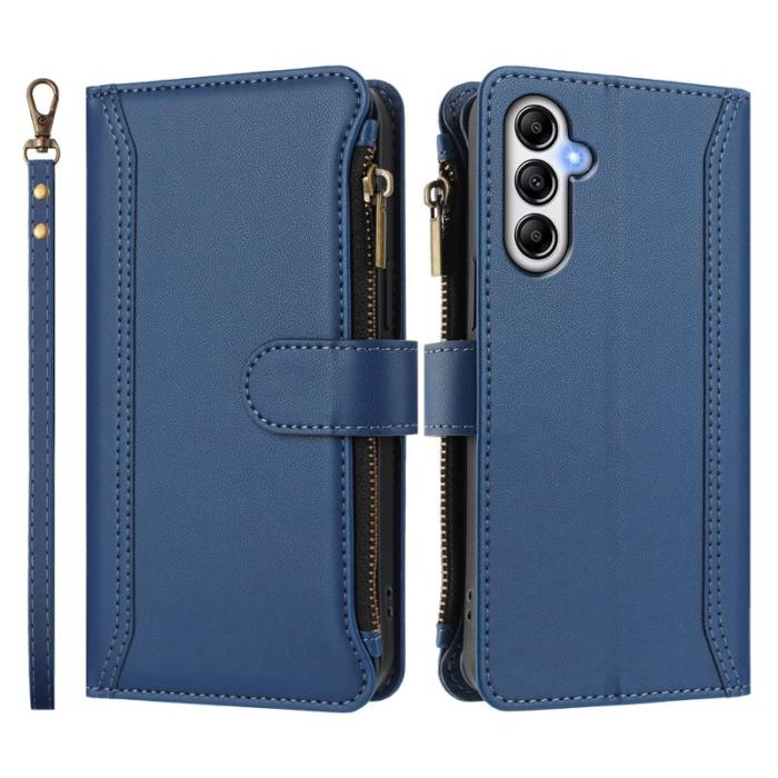 OEM - Samsung Galaxy A35 5G Fodral Äkta Läder 9 Kortfack - Mörkblå