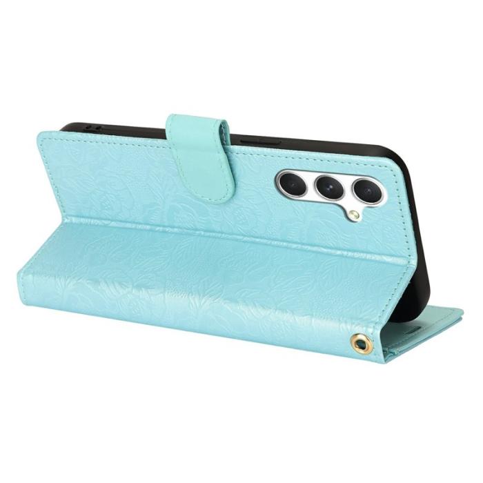 OEM - Samsung Galaxy A35 5G Fodral Äkta Läder Blommönster - Blå