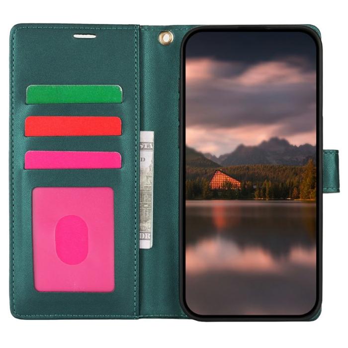 OEM - Samsung Galaxy A35 5G Fodral Äkta Läder Blommönster - Grön