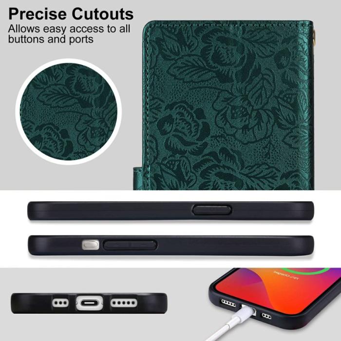 OEM - Samsung Galaxy A35 5G Fodral Äkta Läder Blommönster - Grön