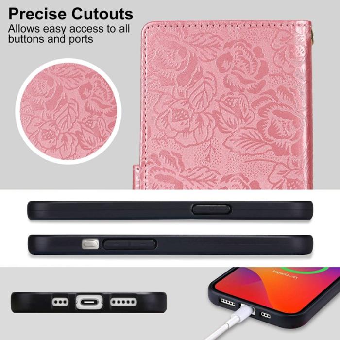 OEM - Samsung Galaxy A35 5G Fodral Äkta Läder Blommönster - Roséguld