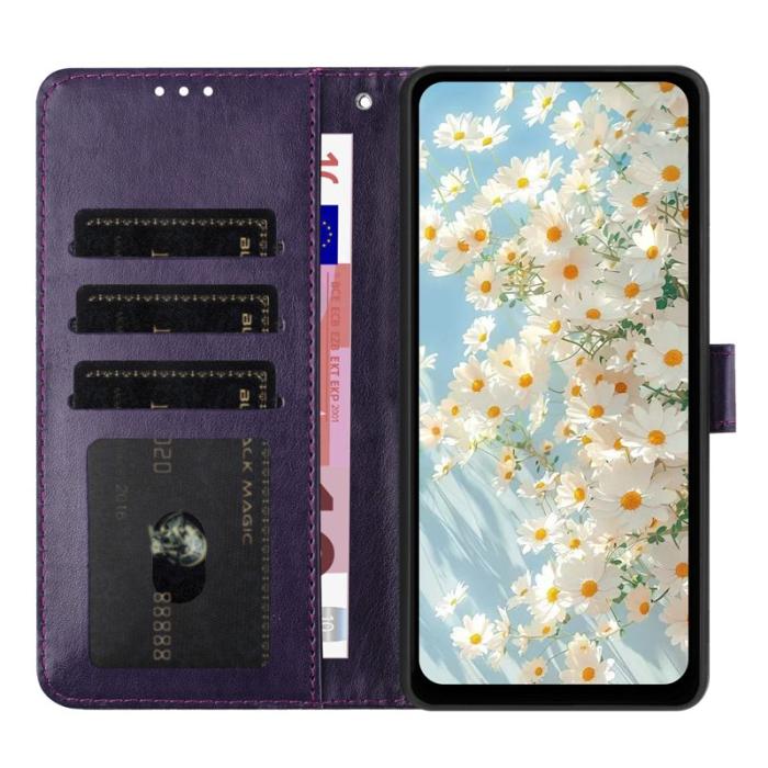 OEM - Samsung Galaxy A35 5G Fodral Äkta Läder Daisy Prägling - Mörklila
