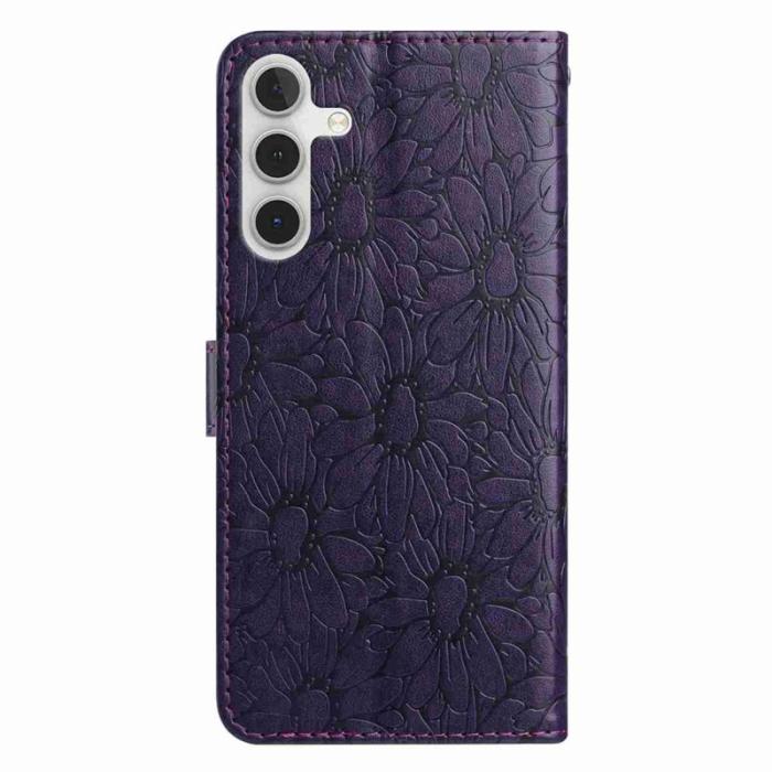 OEM - Samsung Galaxy A35 5G Fodral Äkta Läder Daisy Prägling - Mörklila
