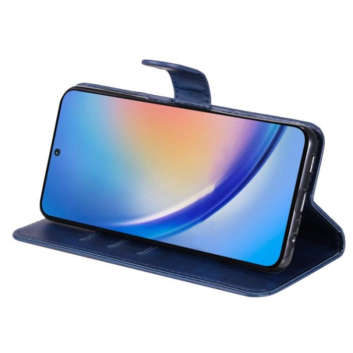 OEM - Samsung Galaxy A35 5G Fodral Äkta Läder Dragkedja - Blå