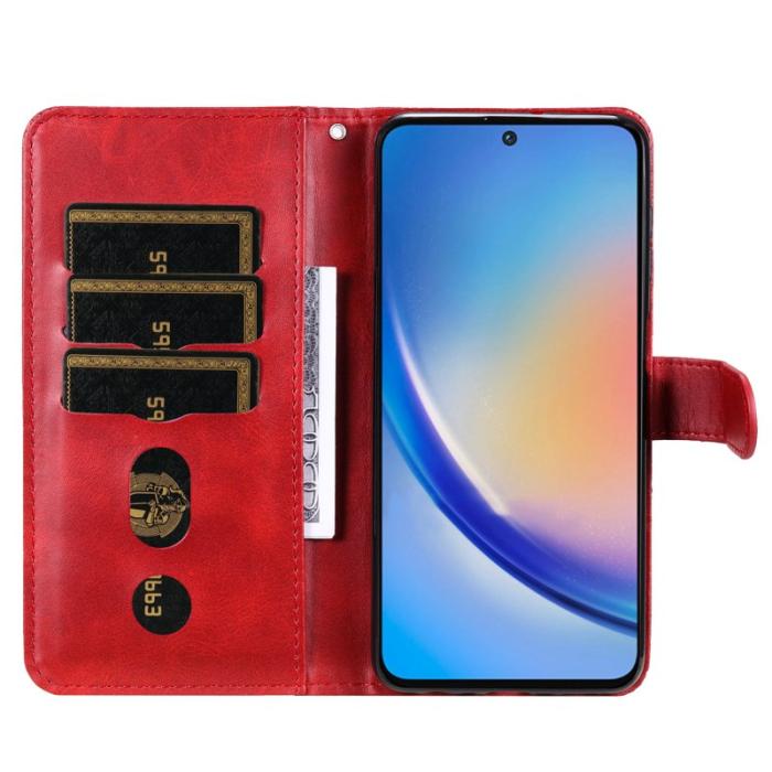 OEM - Samsung Galaxy A35 5G Fodral Äkta Läder Dragkedja - Röd