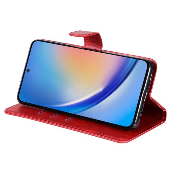 OEM - Samsung Galaxy A35 5G Fodral Äkta Läder Dragkedja - Röd