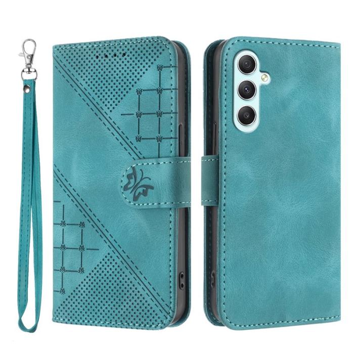 OEM - Samsung Galaxy A35 5G Fodral Äkta Läder Fjäril Blomma - Ljusblå