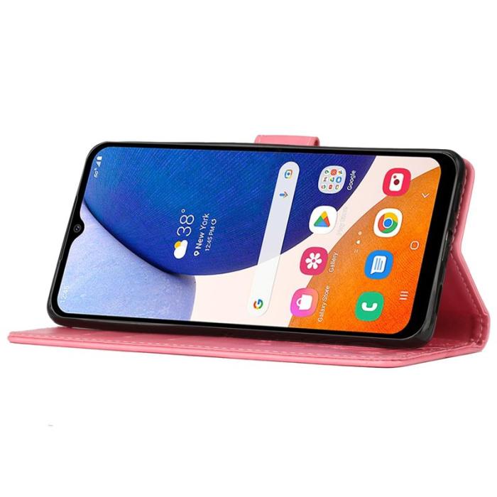 OEM - Samsung Galaxy A35 5G Fodral Äkta Läder Fjärilsdesign - Rosa