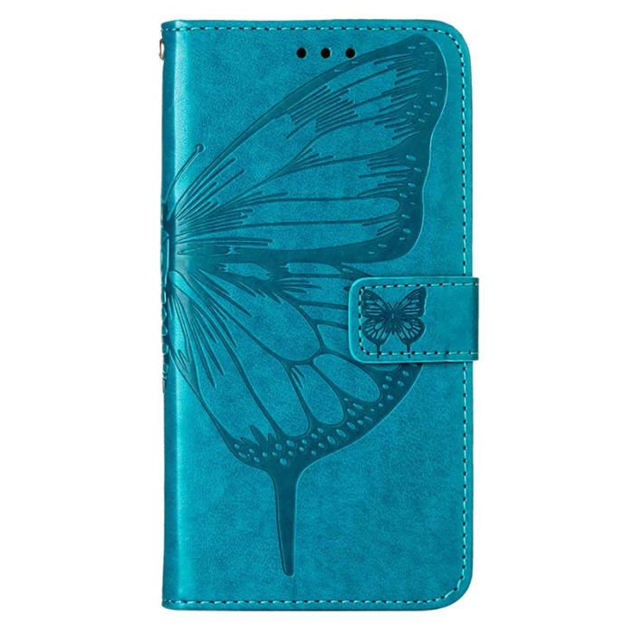OEM - Samsung Galaxy A35 5G Fodral Äkta Läder Fjärilsimprint - Blå